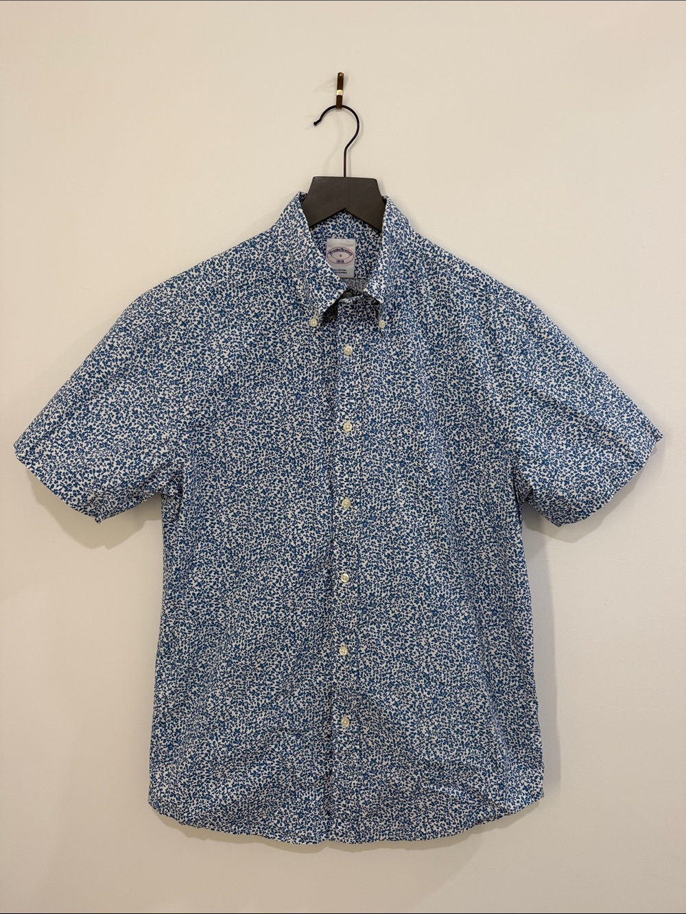 Brooks Brothers Blue Micro Floral Short Sleeve Button-Down Shirt